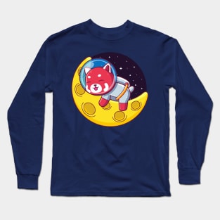 red panda astronaut sleeping on the moon Long Sleeve T-Shirt